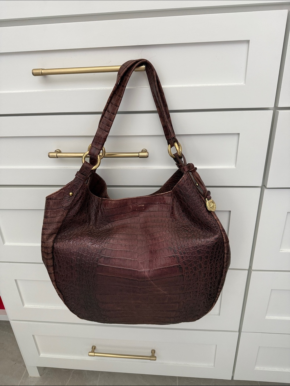 Brahmin Women's Croc-Embossed Hobo Bag in Deep Brown